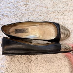 Jimmy Choo Black Flats with Gold Accents